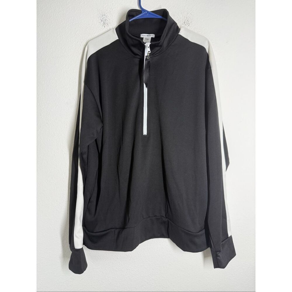 NWT Fashion Nova Men’s 1/2 Zip Black White Sweatshirt Jacket Size L